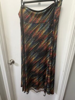 LuLaRoe Black Maxi Skirt with Red, Yellow & Blue Streak Print